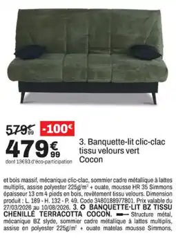 BUT Cocon Banquette-lit clic-clac tissu velours vert offre