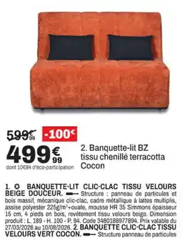 BUT Cocon Banquette-lit clic-clac tissu velours terracotta offre