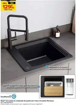 Castorama GoodHome Évier de cuisine en composite de quartz noir 1 bac à encastrer Romesco offre
