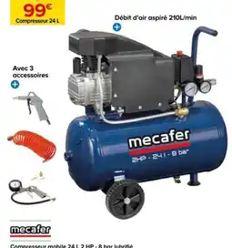 Castorama mecafer Compressseur mobile 24 L 2 HP - 8 bar lubrifié offre