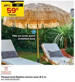 Castorama Tendances & Créations Parasol droit Raphia marron acier offre