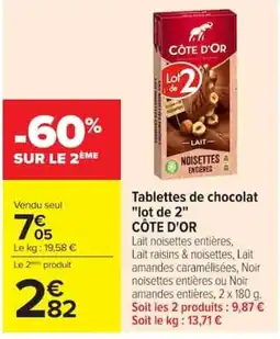 Carrefour CÔTE D'OR Tablettes de chocolat offre