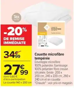 Carrefour Tex HOME Couette microfibre tempérée offre