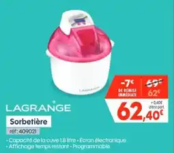 Pro&Cie LAGRANGE Sorbetière offre