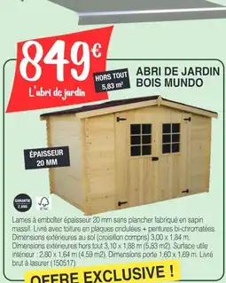 Chretien Matériaux Abri de jardin bois mundo offre