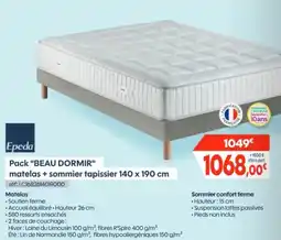 Pro&Cie Epeda Pack "BEAU DORMIR" matelas + sommier tapissier 140 x 190 cm offre