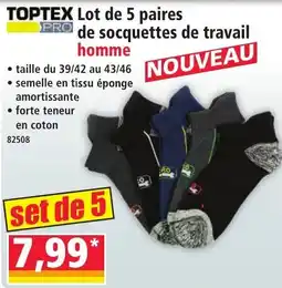 Norma TOPTEX Lot de 5 paires de socquettes de travail homme offre