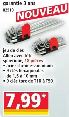 Norma jeu de clés Allen avec tête sphérique offre