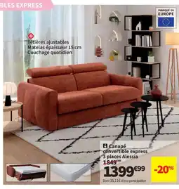Conforama Canapé convertible express 3 places Alessia offre