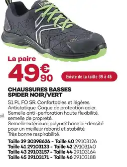 Gedimat Chaussures basses spider noir/vert offre