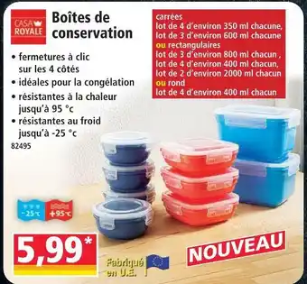 Norma Casa royale boîtes de conservation offre