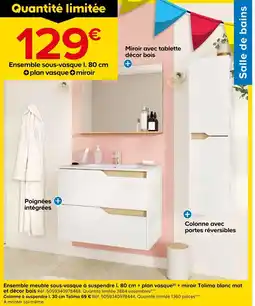 Castorama Tolima ensemble meuble sous-vasque à suspendre l. 80 cm + plan vasque + miroir offre