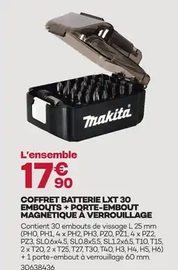 Gedimat Makita coffret batterie lxt 30 embouts + porte-embout magnétique à verrouillage offre