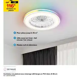 Castorama Seynave ventilateur de plafond avec éclairage led sergio en pvc blanc ø 46 cm offre