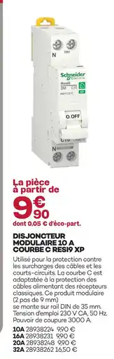 Gedimat Shneider electric disjoncteur modulaire 10 a courbe c resi9 xp offre
