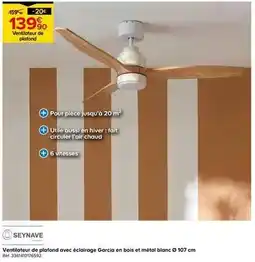 Castorama Seynave - ventilateur de plafond ovec éclairage garcia en bois et métal blanc 9 107 cm offre