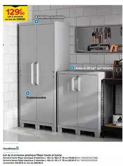 Castorama Goodhome lot de 2 armoires plastique major haute et basse offre