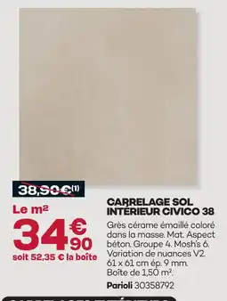 Gedimat Carrelage sol intérieur civico 38 offre