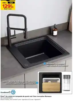 Castorama Goodhome évier de cuisine en composite de quartz noir 1 bac à encastrer romesco offre