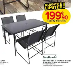 Castorama Goodhome ensemble table et 4 fauteuils de jardin offre