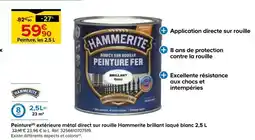 Castorama Hammerite peinture métal direct sur rouille brillant laqué blanc offre