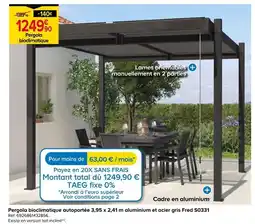 Castorama Fred pergola bioclimatique autoportée 3,95 x 2,41 m en aluminium et acier gris offre