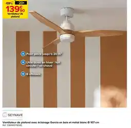 Castorama Seynave ventilateur de plafond éclairage garcia en bois et métal blanc ø 107 cm offre