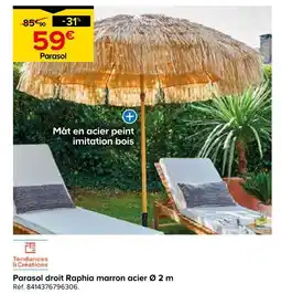 Castorama Tendances & créations parasol droit raphia marron acier ø 2 m offre
