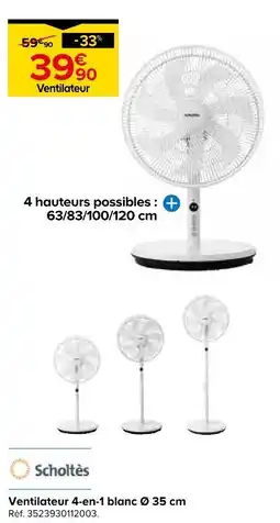 Castorama Scholtès ventilateur 4-en-1 blanc ø 35 cm offre