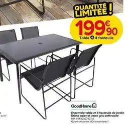 Castorama Goodhome - ensemble table et 4 fauteuils de jardin krista cider et verre gris anthracite offre