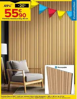 Castorama Panneau boa en mdf fond noir, tasseaux décor chêne saragosse l. 280 x l. 60 cm, ép. 2,1 cm offre