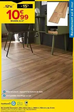 Castorama Goodhome - sol stratifié devonport effet chêne miel, l.128,6 cm x l.19,4 cm x ép.8 mm offre