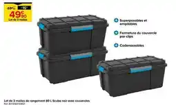 Castorama Lot de 3 malles de rangement 80 l scubo noir avec couvercle offre