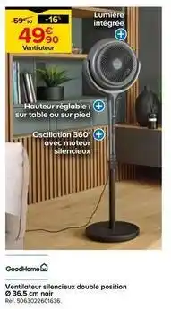 Castorama Goodhome - ventilateur silencieux double position ø 36.5cm noir offre