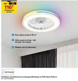 Castorama Seynave - ventilateur de plafond avec éclairage led sergio en pvx blanc ø.46 cm offre