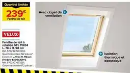 Castorama Velux - fenètre de toit à rotation gfl mk04 l. 78 x h. 98 cm offre