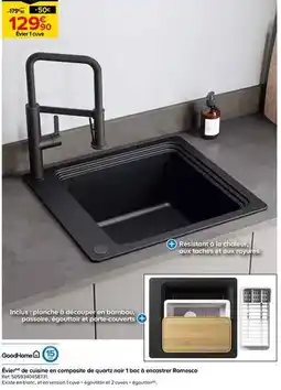 Castorama Évier de cuisine en composite de quartz noir 1 bac à encastrer romesco offre