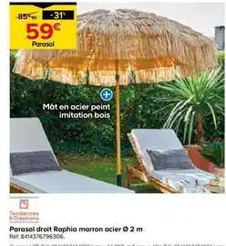 Castorama Tendences & creations - parasol droit raphia marron acier offre