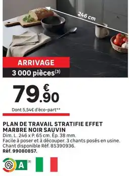 Leroy Merlin PLAN DE TRAVAIL STRATIFIE EFFET MARBRE NOIR SAUVIN offre