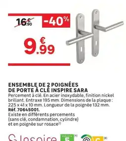Leroy Merlin ENSEMBLE DE 2 POIGNÉES DE PORTE À CLÉ INSPIRE SARA offre