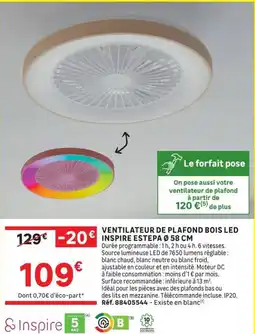 Leroy Merlin Inspire Ventilateur de plafond bois LED offre