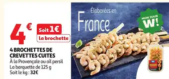 Auchan Supermarché 4 brochettes de crevettes cuites offre