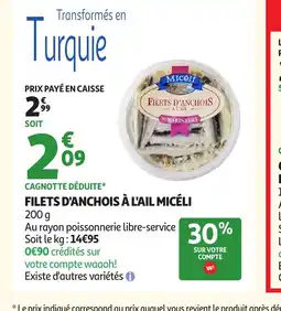 Auchan Supermarché Filets d'anchois à l'ail micéli offre