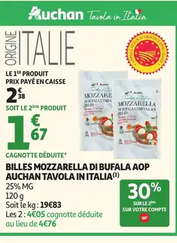 Auchan Supermarché Billes mozzarella di bufala aop auchan tavola in italia offre