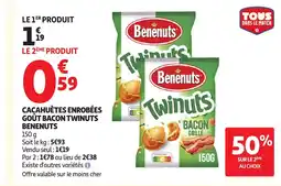 Auchan Supermarché BENENUTS Cacahuètes enrobées goût bacon twinuts offre