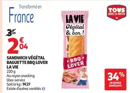 Auchan Supermarché LA VIE Sandwich végétal baguette bbq lover offre