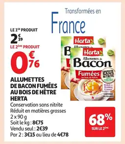 Auchan Supermarché HERTA Allumettes de bacon fumées au bois de hêtre offre