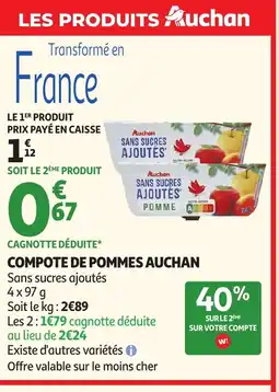 Auchan Supermarché AUCHAN Compote de pommes offre