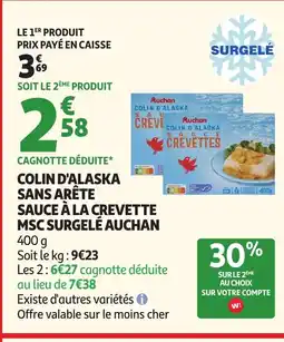 Auchan Supermarché AUCHAN Colin d'alaska sans arête sauce à la crevette msc surgelé offre