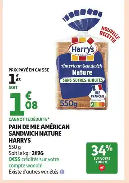 Auchan Supermarché HARRYS Pain de mie américan sandwich nature offre